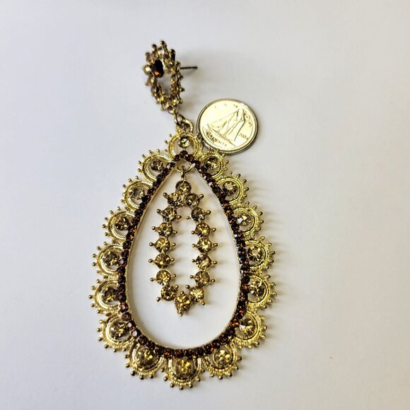 Teardrop Statement Gold Earrings - Picture 8 of 11